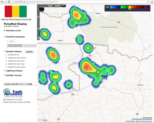 Simulated radar using the total lightning data is able to depict the strongest storms as they move out of northern Guinea into Senegal and Guinee-Bassau.