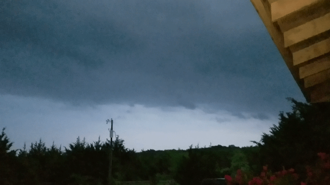 A short video of a cloud-to-ground lightning strike during a thunderstorm in Texas
