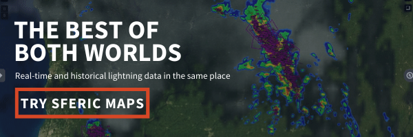 Click here to get a free trial of Sferic Maps and access real-time and historical lightning data