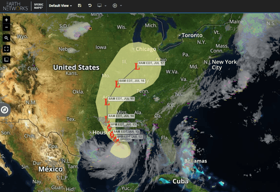 Tropical Storm Barry on Sferic Maps real-time weather map, hyperlocal weather visualization tool