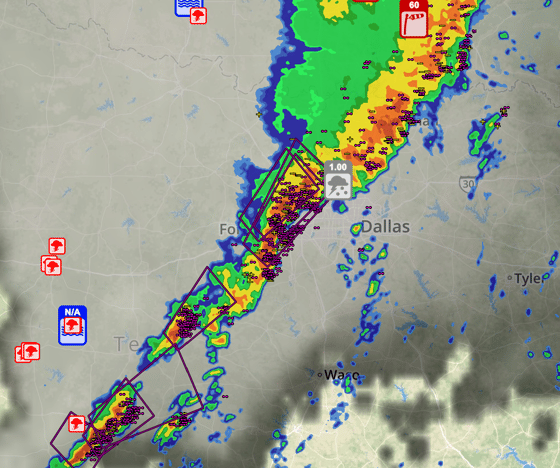 DTAs as storms moved across Texas into Oklahoma