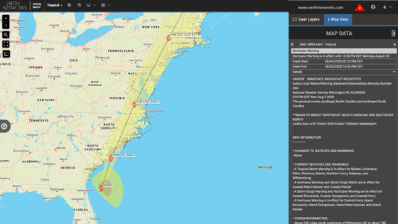 Tropical Storm Isaias on Sferic Maps - the Earth Networks weather map with over