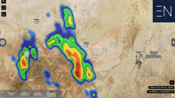 New Storm ETA live on our real-time weather map, showing storm ETAs for two separate cells in the Texas area.