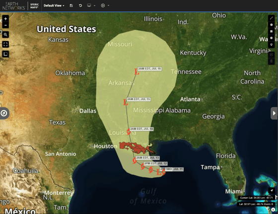 Tropical Storm Barry Information on Sferic MAps, real-time weather map