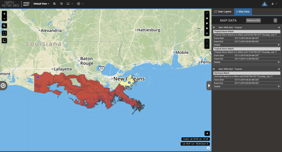 Potential Tropical Cyclone #2 Hurricane Watches and WArnings on Sferic MAps, real-time weather map