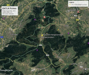 Zoomed-in perspective of total lightning analysis from when 15 German soccer players were struck by lightning on August 9, 2019