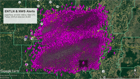 Total lightning screenshot from the Easter Tornado in Louisiana