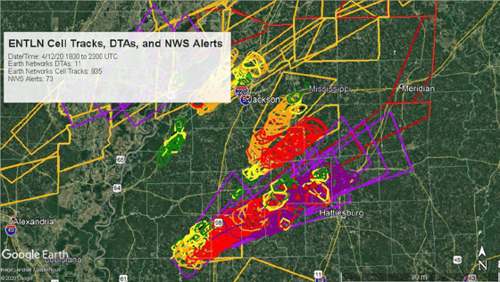 Mississippi tornado outbreak cell tracks and alerts