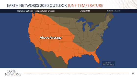 Above average temperatures for the 2020 summer outlook during the month of June
