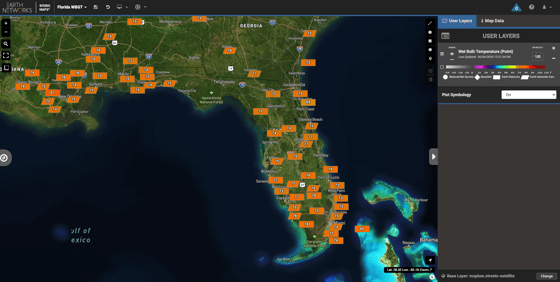 wet bulb globe temperatures across the state of florida