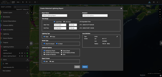 Lightning archive on Sferic Maps to access historical lightning data 