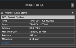 sferic maps data showing details fo rtropical storm fay 