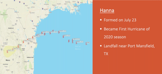 Hurricane Hanna information displayed on Sferic Maps 
