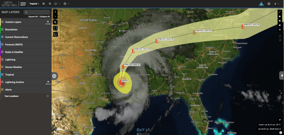 Sferic Maps visual of Hurricane Laura on the morning of Thursday, August 27, 2020