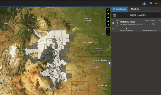 Winter storm warnings and advisories in the Rockies in Wyoming, Colorad, Utah, New Mexico, and Nebraska on September 8, 2020