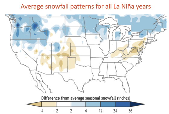 Average snowfall patterns for La Nina years
