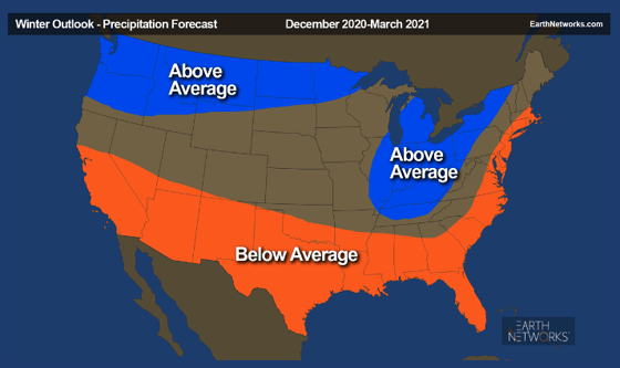 2020-21 Earth Networks Winter Outlook Precipitation Forecast