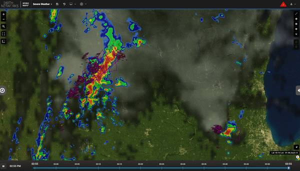 Dangerous Thunderstorm Alerts on our real-time hyperlocal weather and lightning detection map, Sferic Maps