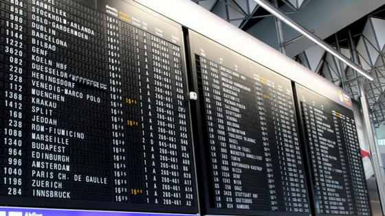 An airport arrival/departure board
