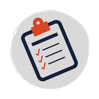 A blue clipboard with three red checks on a grey circle