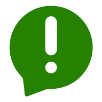 Transparent exclamation point in a dark green text bubble