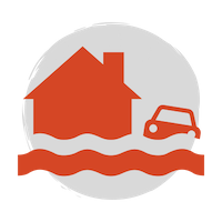A red icon with a house and car underwater