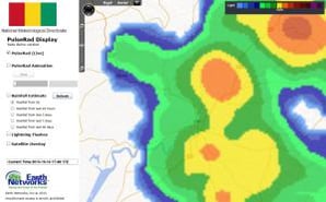 PulseRad simulated radar shows the heaviest storms movgin just north and just south of the city center.