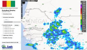 Map shows rainfall estimates of up to 25 mm from storms in just a short period of time.