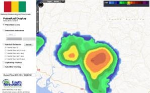 The image shows the strong storm on PulseRad as displayed through visualization software as it was affecting Fria.