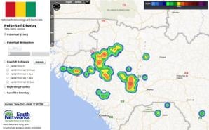 Simulated radar based on the total lightning detection shows strong storms in NW Guinea. An almost daily afternoon occurance lately.