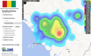 PulseRad precipitation estimates indicate 75-100 mm of rain has fallen since 2 p.m.