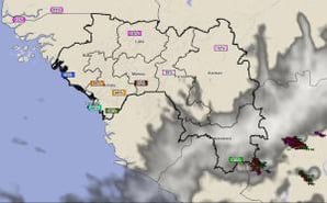 The dry season is firmly entrenched in the northern portions of Guinea with afternoon and evening humidity below 20% every day.