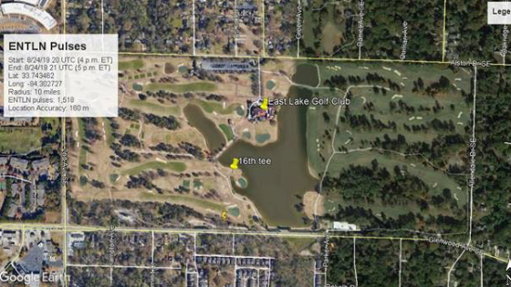 The cloud-to-ground strike that struck a tree at East Lake Golf Club and injured six spectators at the PGA Tour Championship on August 24, 2019