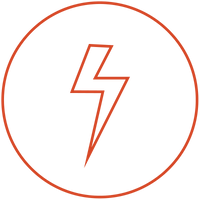 lightning bolt in a circle, red icon