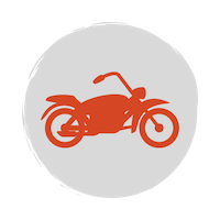 Red motorcycle icon on a grey circle background