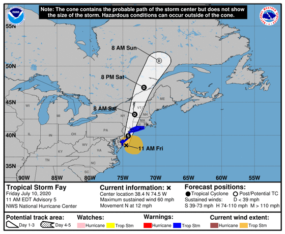 NOAA and the NWS Tropical Storm Fay update from 11 AM EDT Jul 10 2020
