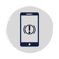 Blue phone icon with alert icon in the middle