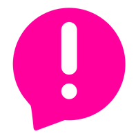 Transparent exclamation point in a magenta text bubble