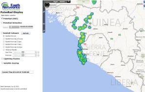 PulseRad shows the strongest storms with the most intense lightning have moved offshore from Sierra Leone by 18:00 UTC.