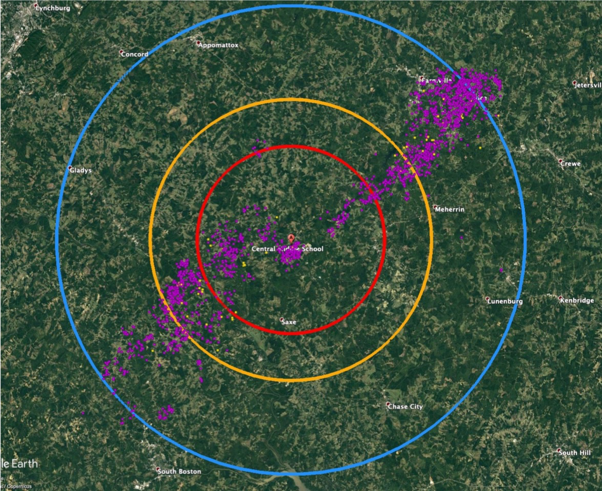 Total lightning strikes for lightning strike injuring student indoors at middle school in Virginia