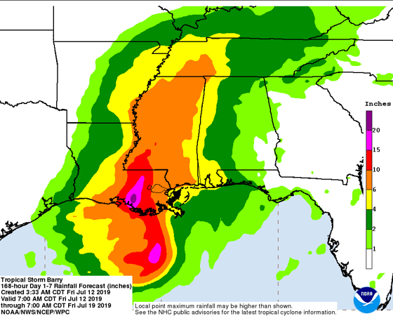 NOAA rainfall probability for Tropical Storm Barry