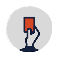 Illustration of a hand holding up a red card over a grey circular background