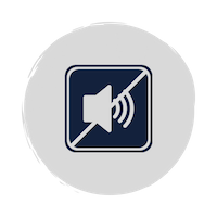A blue icon of an horn making noise and a line through it to represent silence