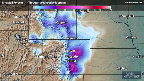 Snowfall forecast for the Wyoming and Colorado Rockies on Tuesday, September 8, 2020