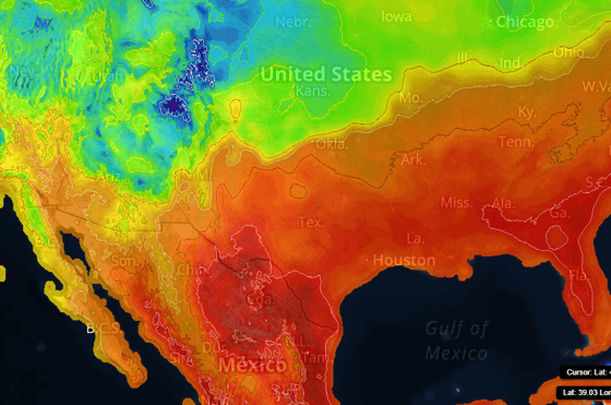 Temperature Contour on Sferic Maps showing warm temps moving up from the Gulf into Texas and Oklahoma