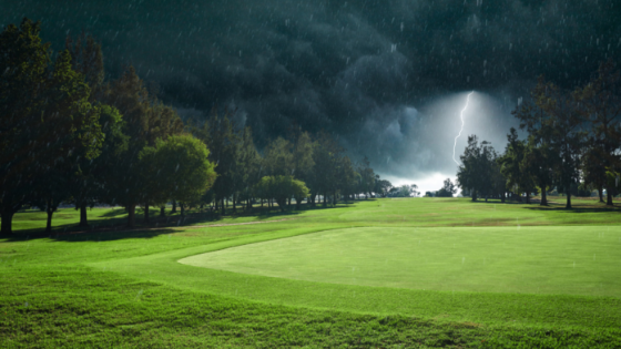 Dramatic scene of lightning strike at a golf course
