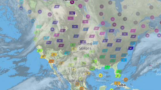 Image showing multiple weather data layers on Sferic Maps including satellite and temperature