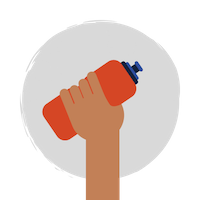 A tan arm holding up a water bottle to signify a hydration break
