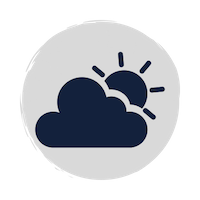 A blue cloud and sun weather icon on a grey circle background