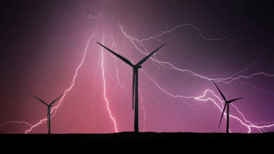 wind turbines and lightning strikes during a thunderstorm